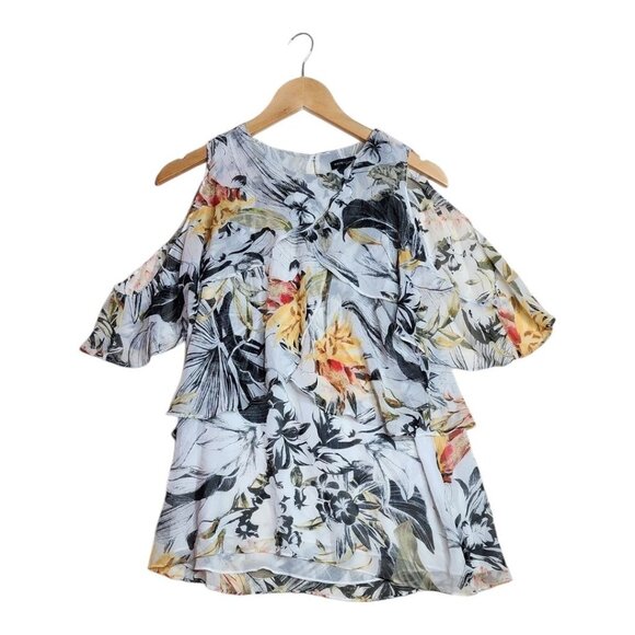 White House Black Market Floral Print Cold Shoulder Blouse size Medium Multicolo - Picture 1 of 7